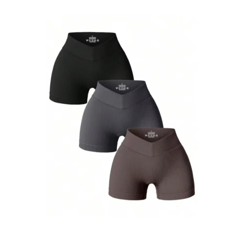 

3-Piece Ribbed Knit Athletic Shorts with Wide Waistbands, Stretchy Spandex Active Essentials, Perfect Fit and Comfortable Active