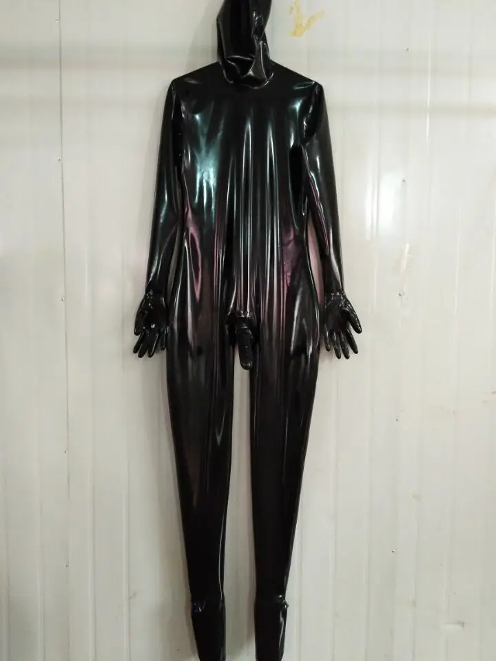 

Latex Rubber Gummi Catsuit Tights Ganzanzig Black hood Gloves Sock S-XXL Halloween fashion