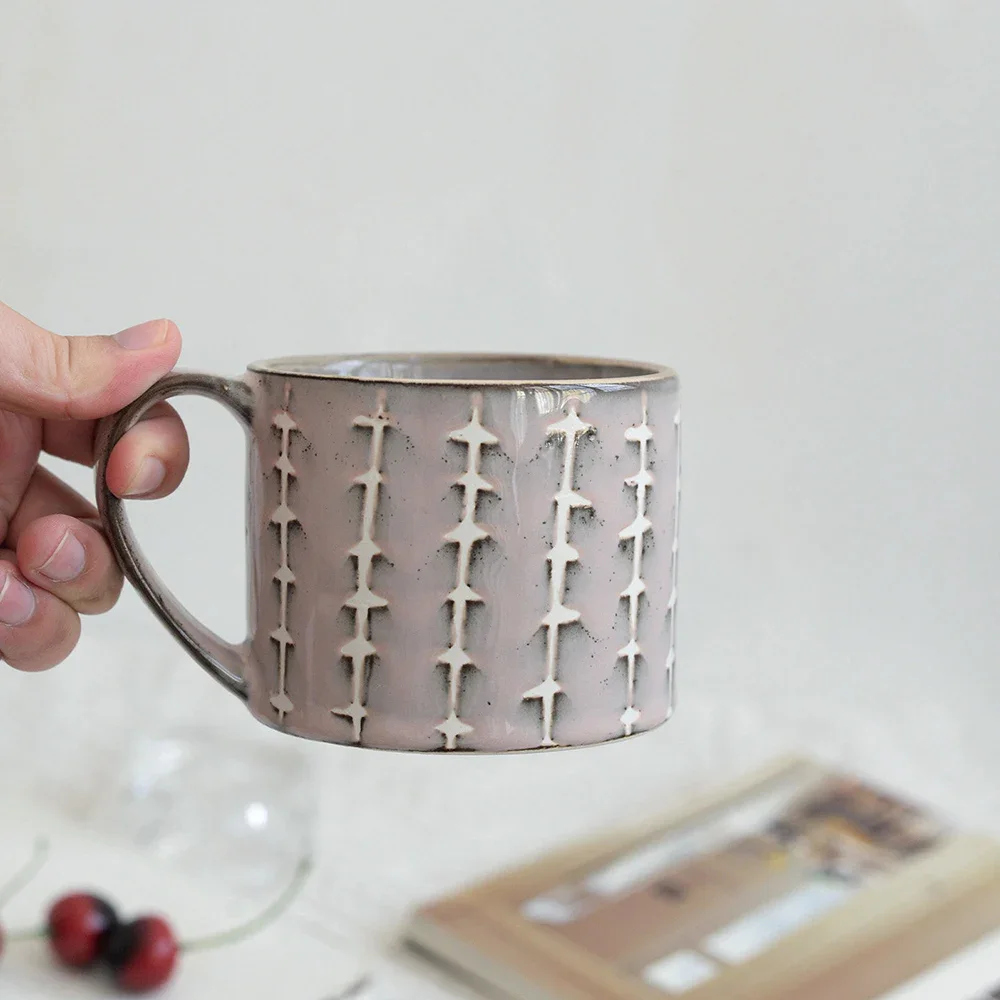 High Grade Vintage Relief Porcelain Mug Cups Office Household Breakfast Handgrip Ceramic Drinkware Milk Coffee Water Mugs