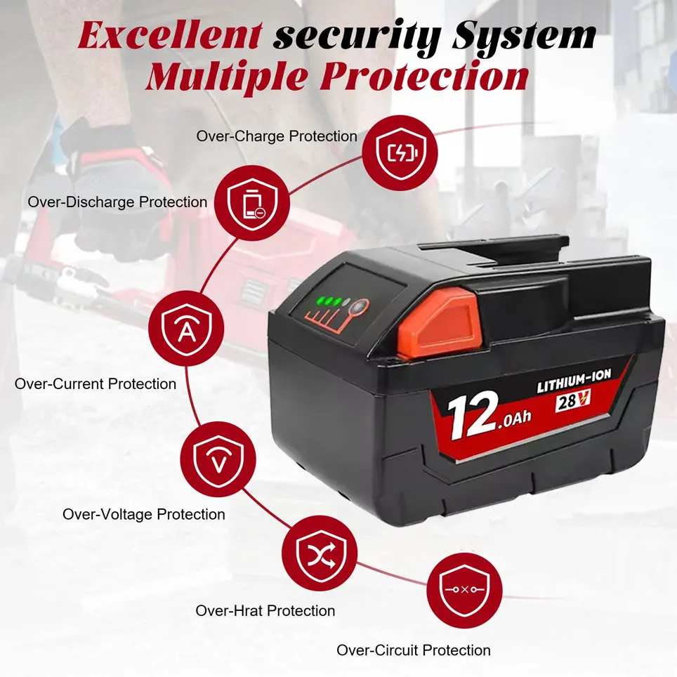 2024 neue 28 V 12,0 Ah Für Milwaukee M28 Batterie Li-Ion Ersatz Batterie Für Milwaukee 28 V M28 48-11-2830 0730-20 Werkzeug batterie