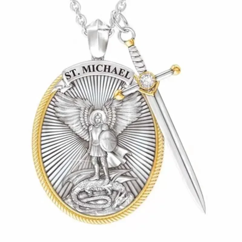 Fashion Saint Michael Pendants Holy Angel The Archangel Pendant Necklace for Men Women Blessing Religious Accessory