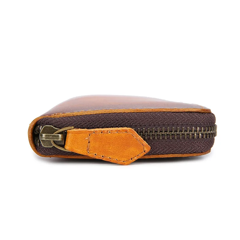 Hand-made retro wipe color gradient Japanese long zipper plant-tanned leather purse purse fabric clutch bag for men