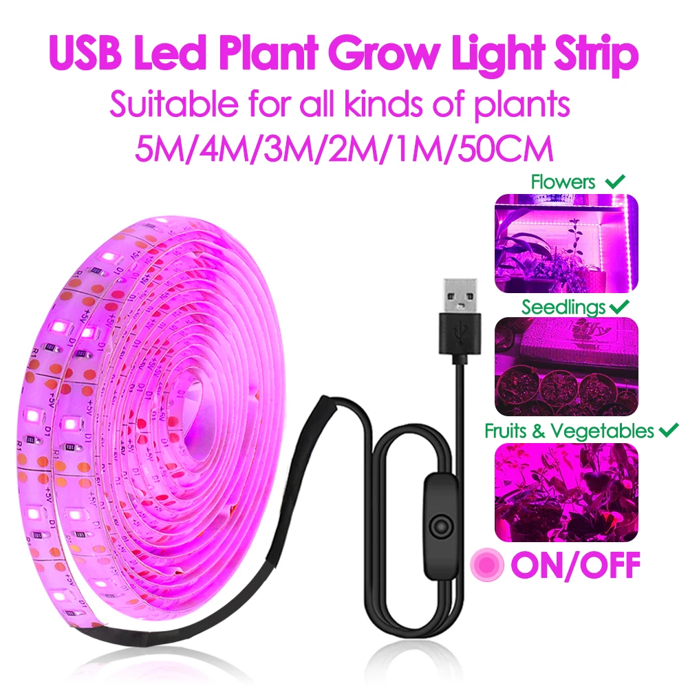 USB Led Plant Lights Growth Strip Indoor Phyto Lamp For Plants 1m 2m 3m 4m 5m For Hydroponics Flower Greenhouse Growing Lighting