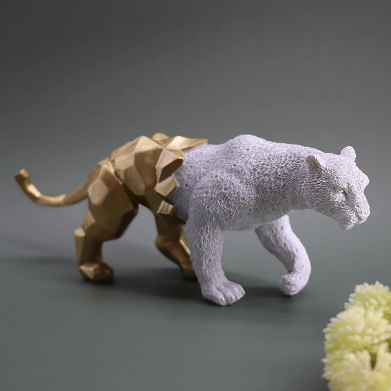 

Leopard Print Animal Statues, Abstract Geometric Style Resin Decoration Modern Home Crafts, Office, Desktop Sculpture Decoration