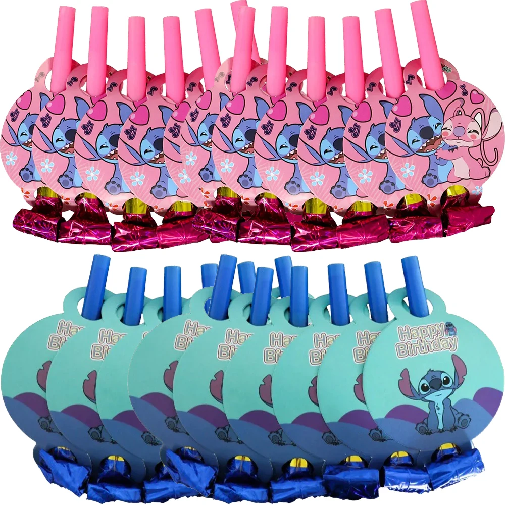 6 Pieces Lilo&Stitch Blow Dragon Set Pink Angel Blowouts Funny Party Horns Birthday Party Blowers Party Favor Kids Gifts Fun Toy