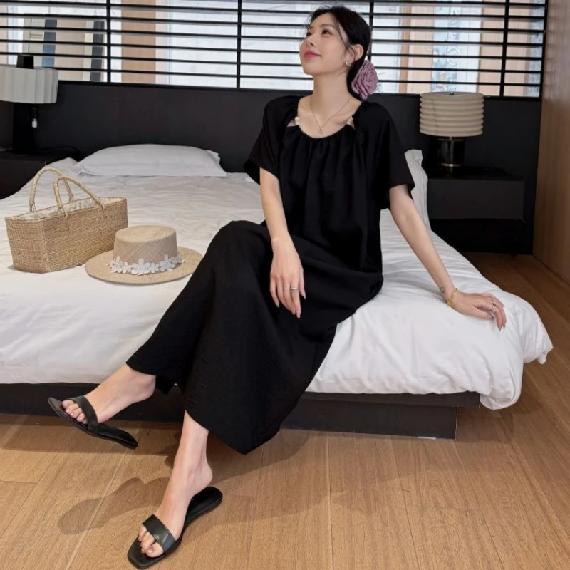 فستان صيفي رائع من القطن والكتان بأكمام قصيرة أنيق طويل مقاس كبير مطرز للعطلات فستان نسائي فضفاض مناسب رداء Elbise