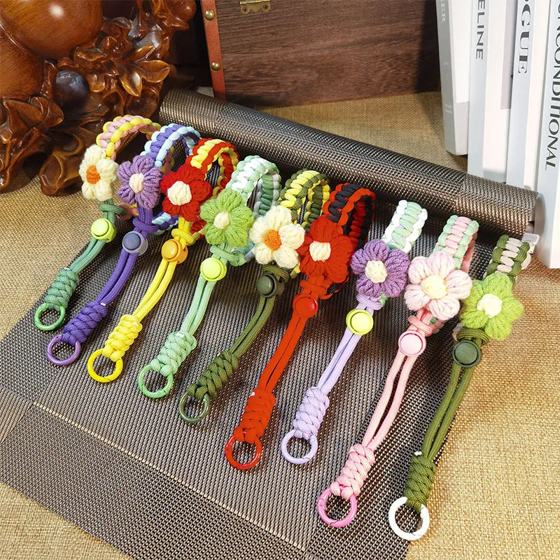 Handmade Braided Rope Chain Keychain Trendy Adjustable Wristband Key Phone Accessory Props Including T-Clip Anti-Lost Ornament G
