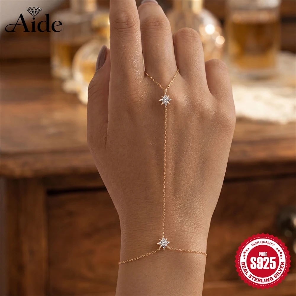 

AIDE 925 Sterling Silver Octagonal Star Chain Bracelet Finger Design For Women Party Birthday Jewelry Gifts Clover