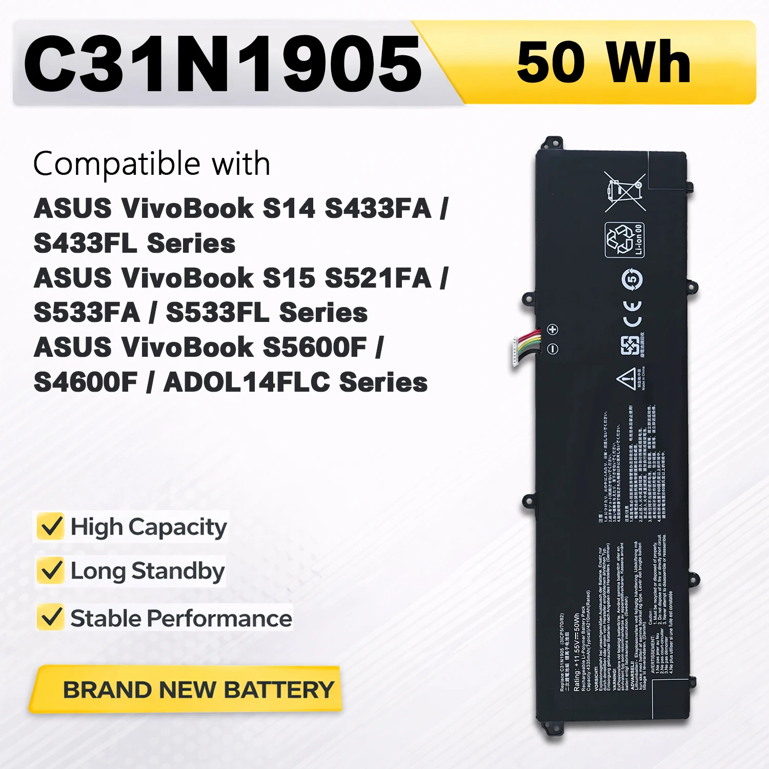 PowerHub C31N1905 11.55V 50Wh 4335mAh Laptop Battery For ASUS VivoBook S14 S15 S433 S533 S5600F S433FL ADOL14FLC 0B200-03580200