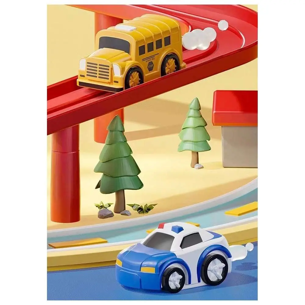 รถแข่งรางสีแดงและสีน้ำเงิน รุ่น Inertia Coastdown รางพลาสติก เกมผจญภัย สำหรับเด็กและผู้ใหญ่