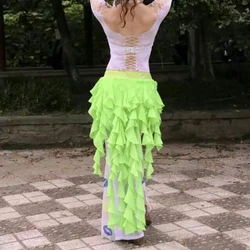 Women's Belly Dance Hip Scarf Belt Skirt Latin Dance Belt Nine Tail Fox Skirt Performance Chiffon Tassel Wave Skirt 1PC