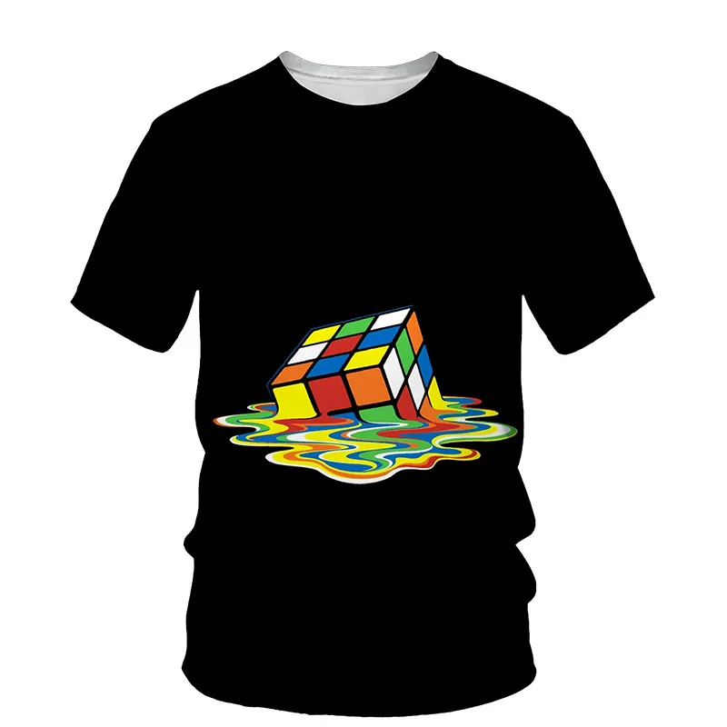 2023 Men's Summer 3D Rubik's Cube Print T-shirt O Neck Large Size Short Sleeve T-shirt Top Fashion Styles Men's Casual T-shirt