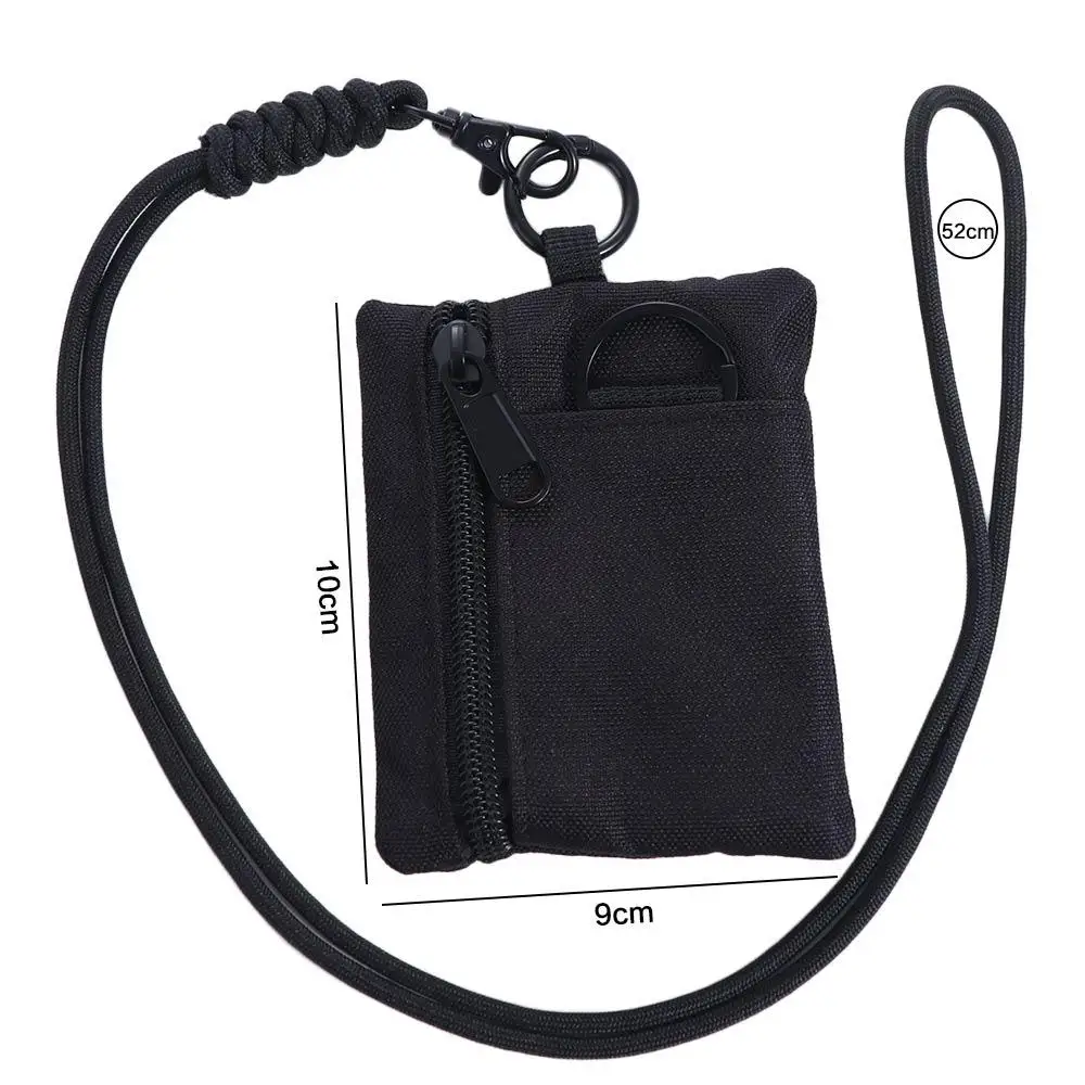 Portable Square Hanging Neck Coin Purse Zipper Casual Oxford Cloth Mini Wallet with Lanyard Nylon Small Card Holder Sports