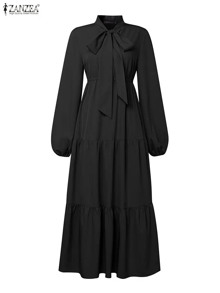 ZANZEA-vestidos de fiesta elegantes y modestos para mujer, hiyab musulmán con lazo y manga acampanada, vestido largo escalonado, ropa de Ramadán Eid 3XL