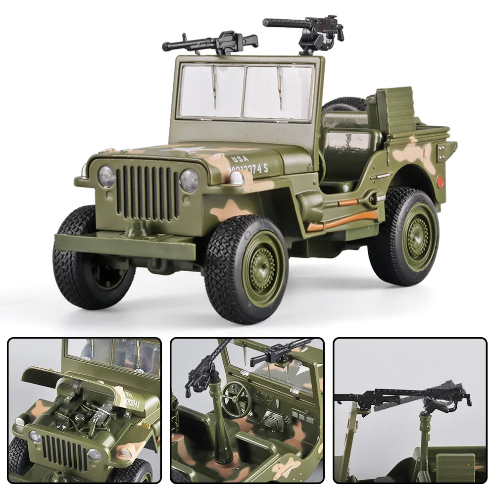1:32 Willys GP JEEP World War II Military Vehicles Alloy Model Car Metal Diecast Sound And Light Toys Holiday Gifts