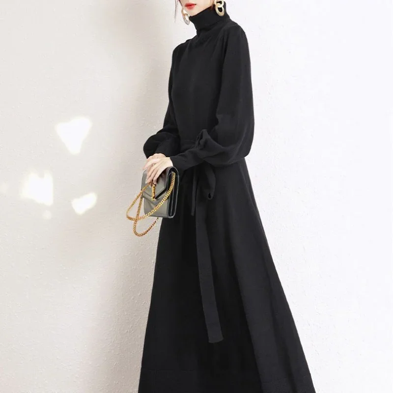Women\'s Knitted Sweater Dress Long Sleeve Red Midi Female Knit Dresses Party Gala For Fall And Winter Maxi With High Quality