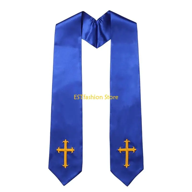 

Y5GC Clerical Stole Two Sided Embroidery Crossed Fringe Shawl Scarf For Religious Event