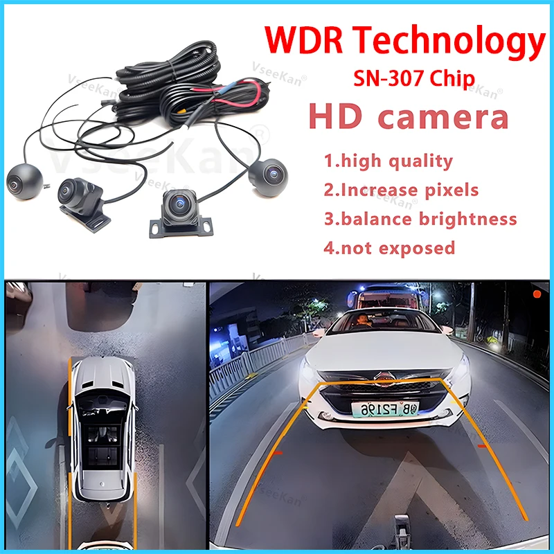 AHD 1080P 3D 360°Panoramic Car Camera  Surround View Right/Left/Front/Rear View Camera for Android Auto Radio WDR technology