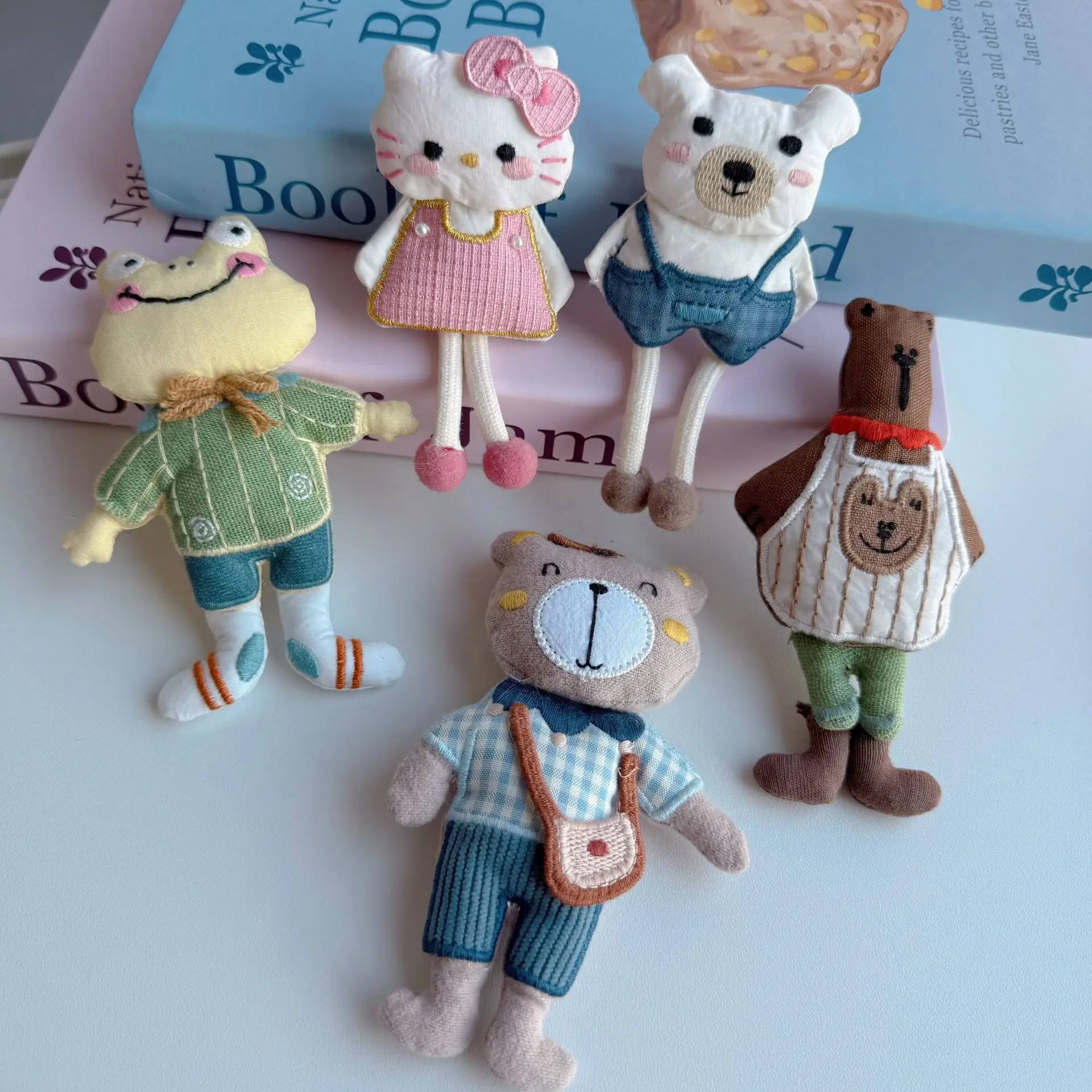 Handmade Fabric Bear with Bow Scarf Hair Clip Brooch for Bag Hat DIY Sewing Accessory Cute Kawaii