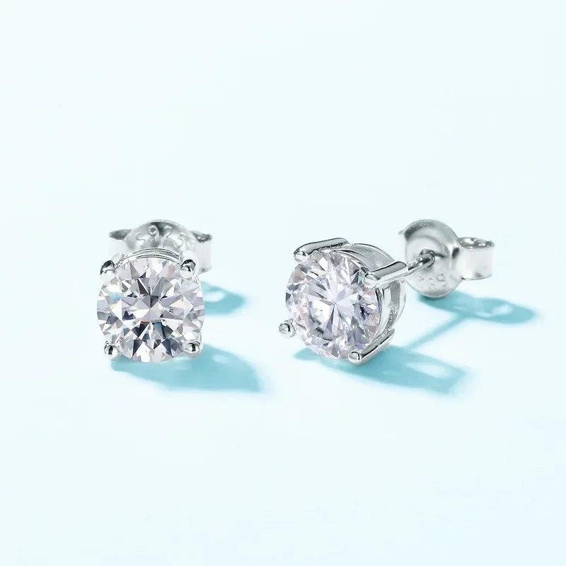 Shining 1ct Moissanite Earrings 18K Gold Four-prong Set with Colored Diamonds and Gemstones PT950 Platinum Moissanite Earrings