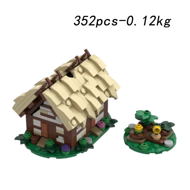 

Medieval cottage house, fairy tale style, garden scene, small particle building block original toy