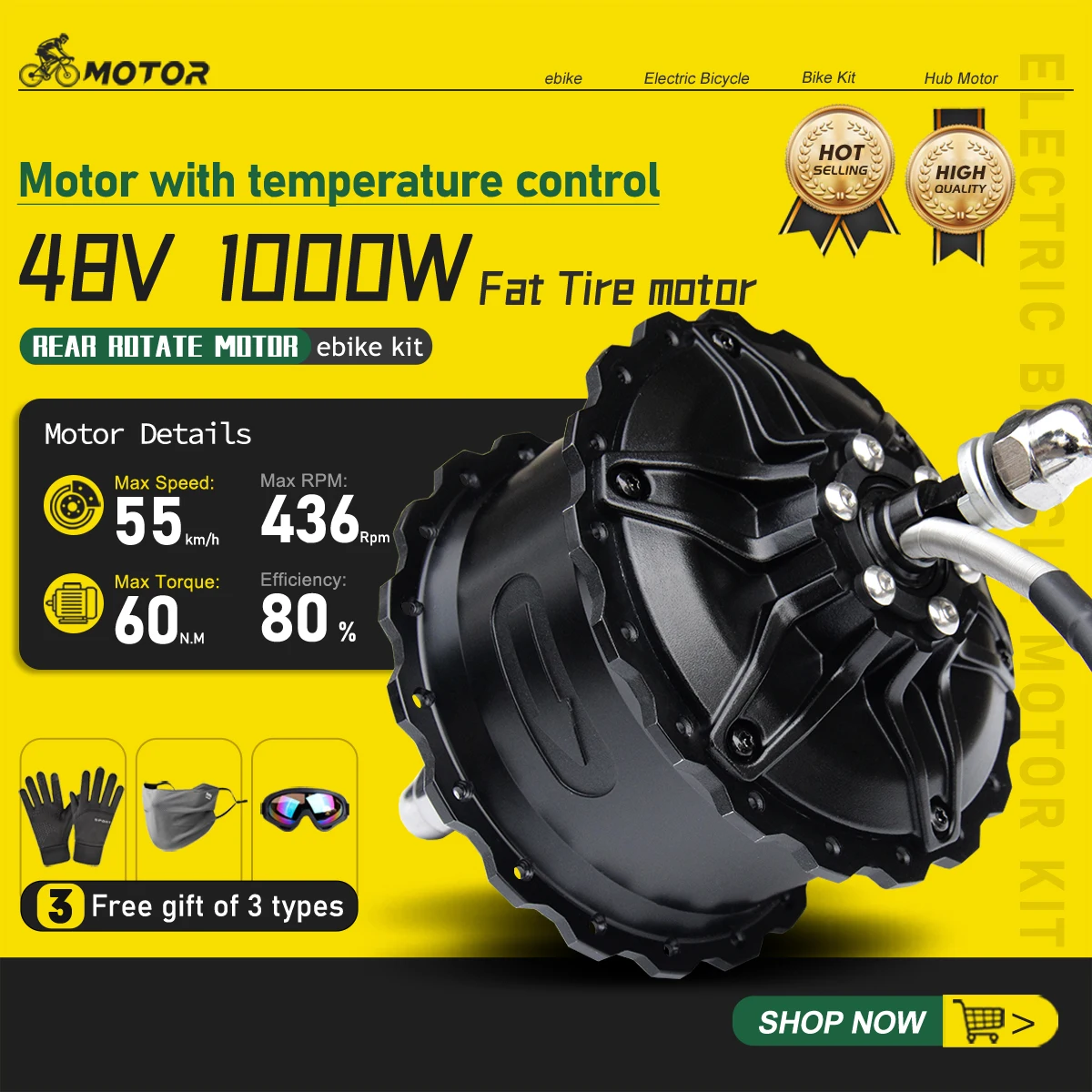 

48V 1000W Electric Bike Fat Tire Motor Drop out 170-175mm Brushless Gear Rear Hub Motor for Snow Electric bike Conversion Kit