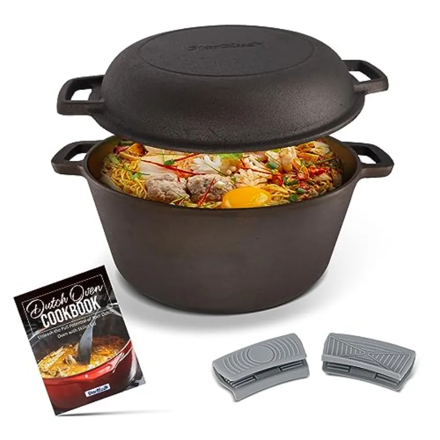 

Гладкая и полированная чугунная жаровня (голландская печь) объемом 5 кварт (около 4,7 л) с диаметром 10 дюймов (около 25 см), многофункциональная сковорода-кастрюля 2-в-1 для приготовления без использования газа.