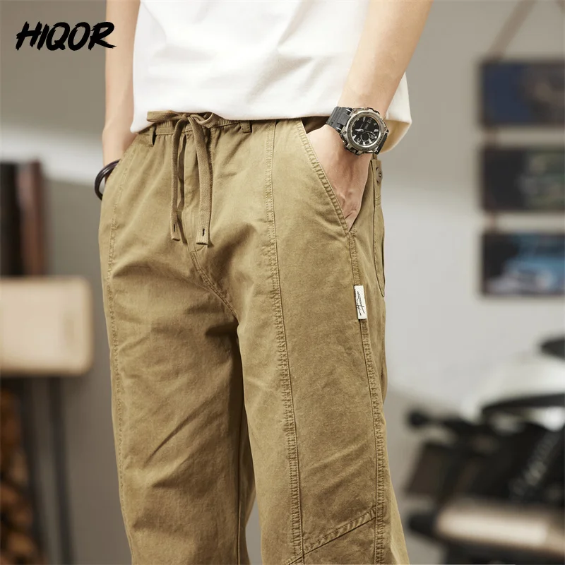 HIQOR Men Cargo Pants 2024 Spring New In Straight Tube Outdoor Work Workwear Hombre Baggy Casual Pant Y2k Male Trousers For Men