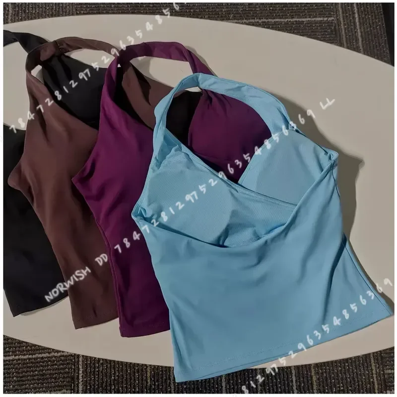 Women V Neck Fitness Bra Nude Sports Bra Halter Neck Yoga Vest Comfortable Breathable Gym Top for Active Wear