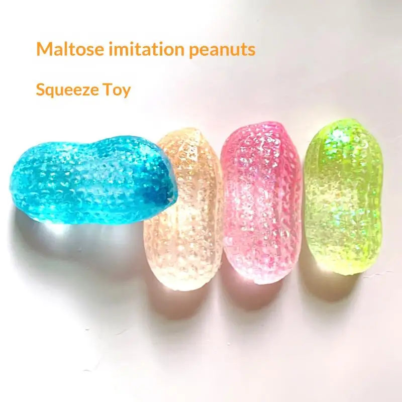 Glitter Peanut Shaped Soft Squeezable Fidget Toy Malt Sugar Texture Stress Relief For Kids Adults Relaxation