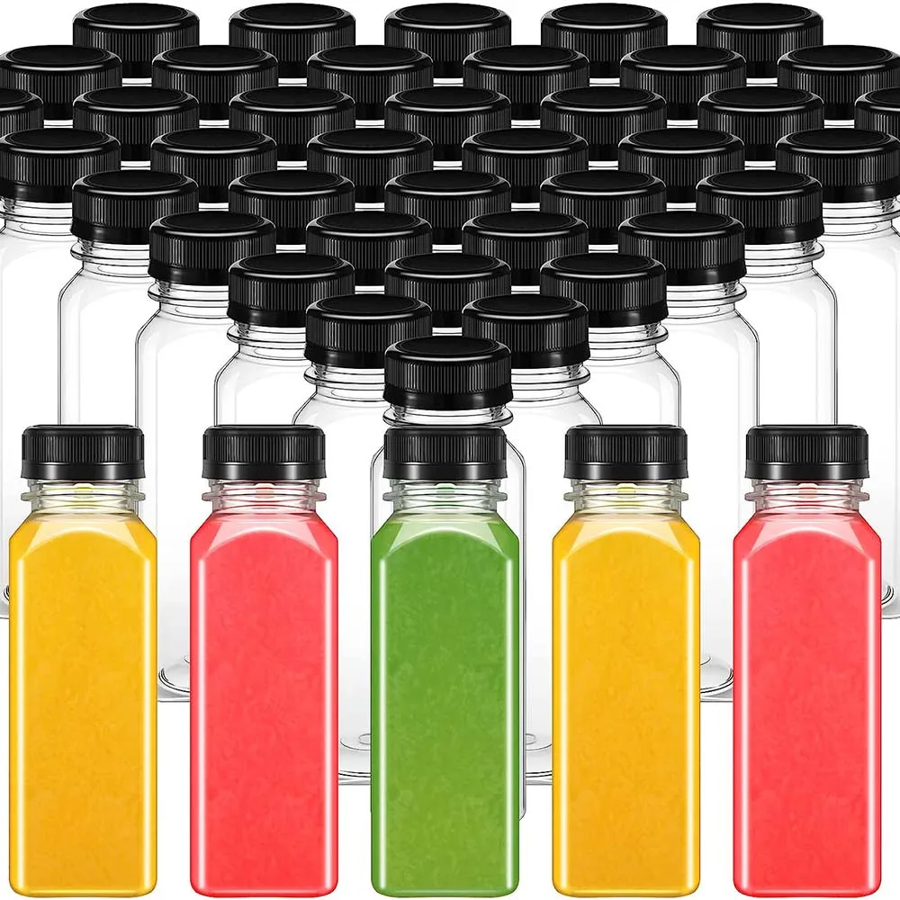 Plastic Juice Bottles with Caps Drink Containers Bulk Empty Reusable Clear Bottles PET Plastic Bottles for Milk Juice Smoothie