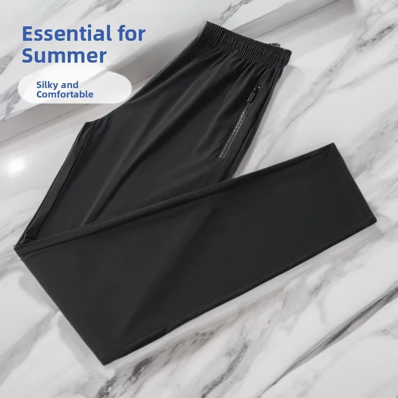 

Ice Silk Men's Summer Thin Breathable Qui Dry Sports Casual Pants Elastic Straight Leg Trousers Youth Trendy Sle Ci Out...