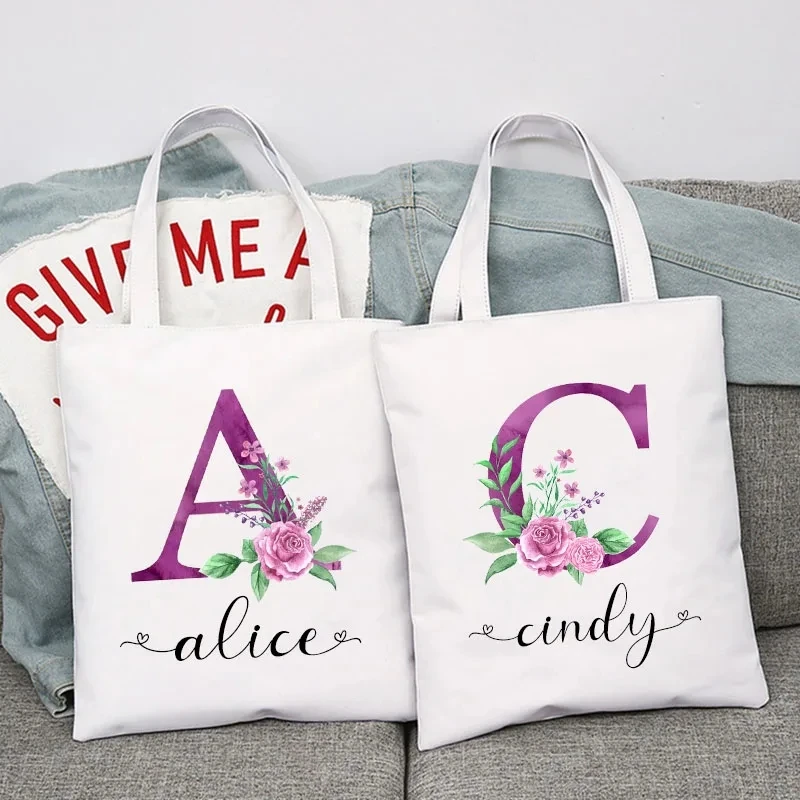 Fashion 26 Letters Ladies Printed Shoulder Bag Bridesmaid Tote Bridal Bachelorette Party Eco Large Capacity Shopping Bags