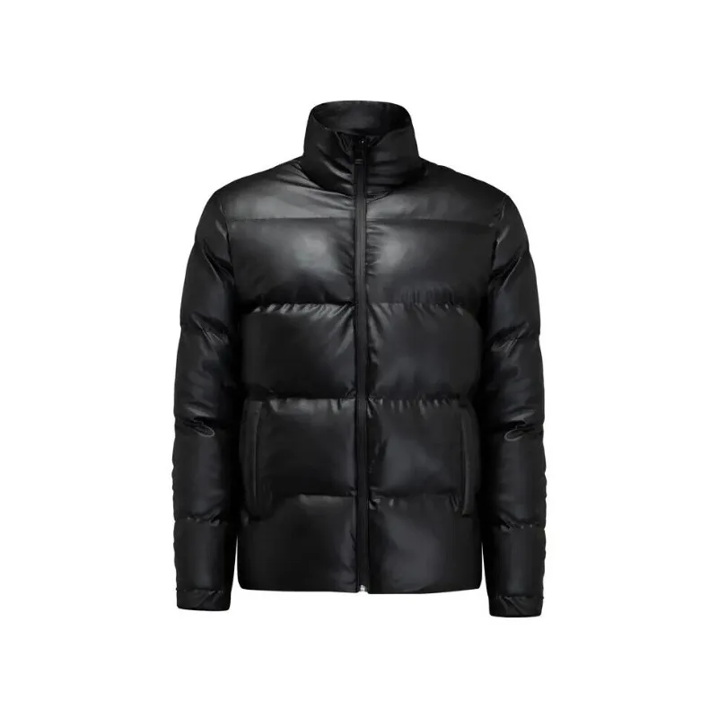Padded Puffer Jacket Men Genuine Real Lambskin Black Bomber Leather Jacket