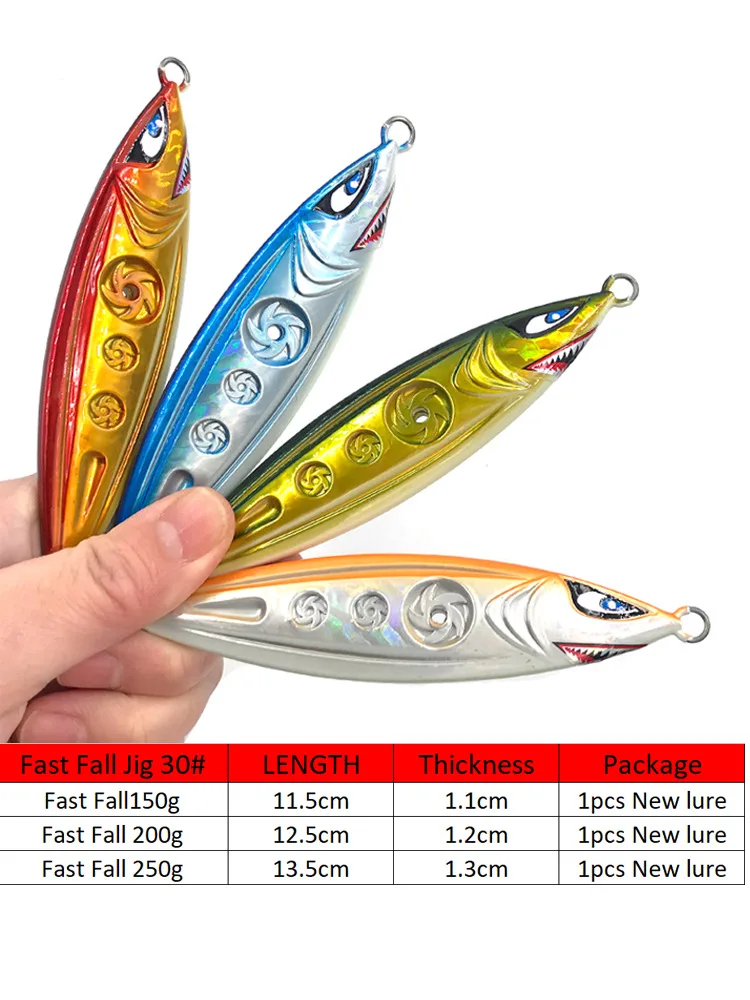 1pcs Jig 150g 200g 250g New Deep-sea Boat Fishing Slow Sinking Slow Shaking Night Light Lure Iron Plate Lead Fish