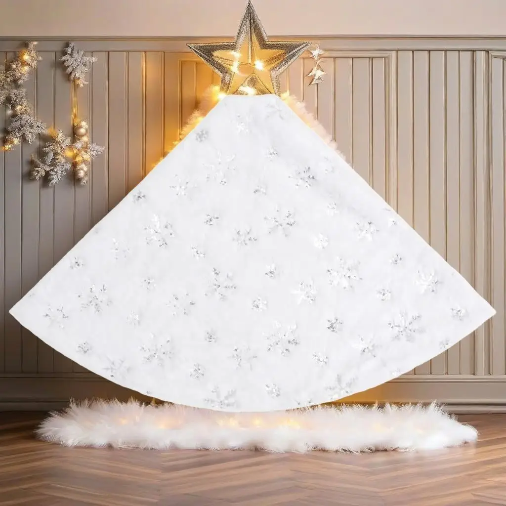 

Premium 48 White Faux Fur Christmas Tree Skirt for Holiday Decor