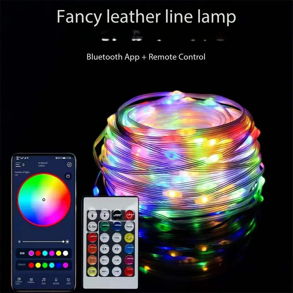 LED Christmas lights, leather wire lights, 5VRGB colorful mobile phone, Bluetooth USB control, Christmas camping tent atmosphere