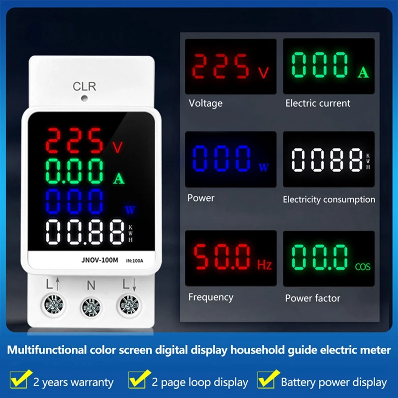 AC 70~270V 100A 25KW Multifunction AC Digital Voltage Ammeter Power Factor Meter Electric Energy Monitor Meter Wattmeter