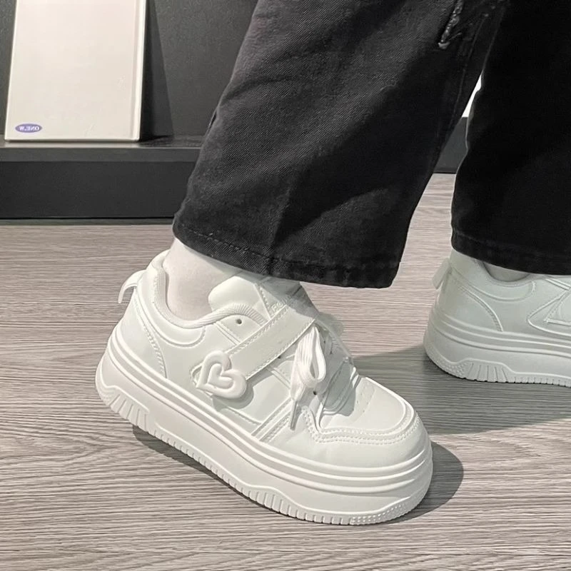 

​Petite Height Increasing Platform Shoes Women Korean Style Thick Sole White Sneakers Lightweight Breathable Student Campus​