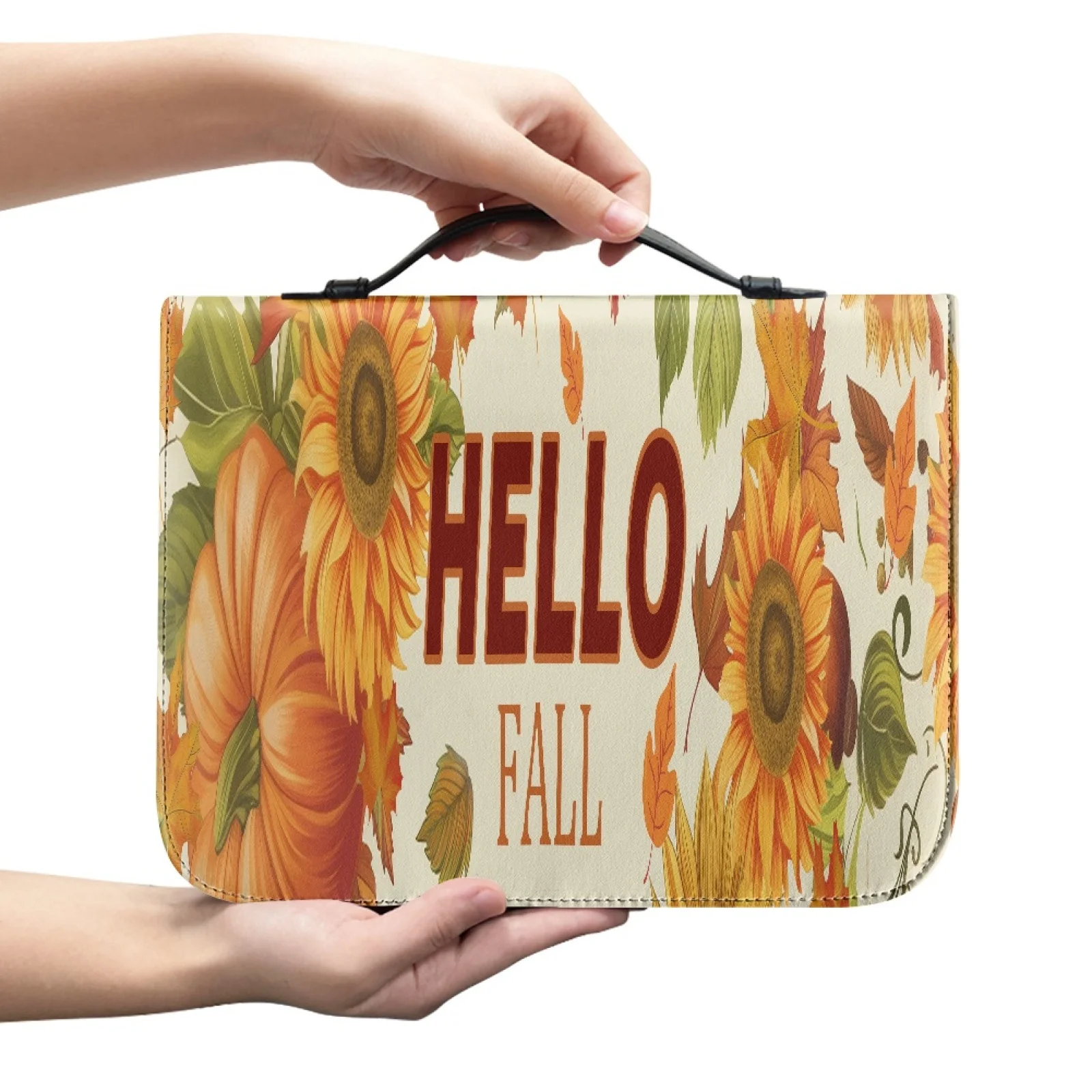 PENSTROLL Hello Fall Sunflower Pumpkin 2026 New Book Holder Organizer PU Leather Waterproof Bible Cover for Men