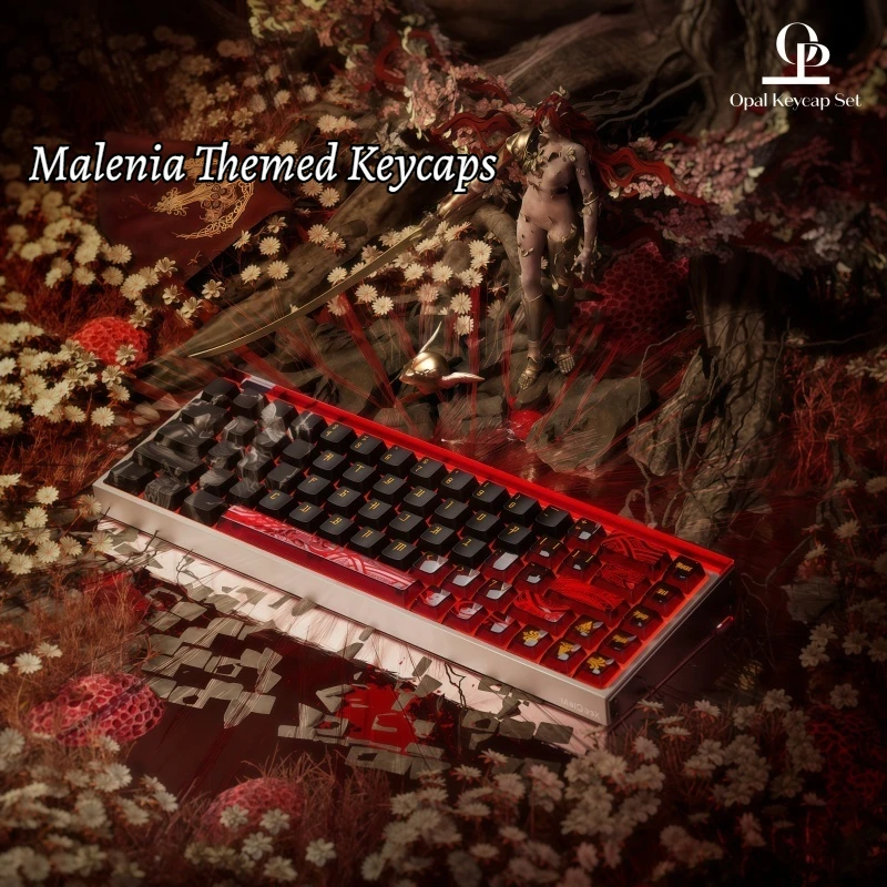 

Колпачок для клавиш с тематикой Malenia, пятисторонний термосублимированный ПК, полупрозрачный материал PBT, вишня, настраиваемый, 125 клавиш, эргономика