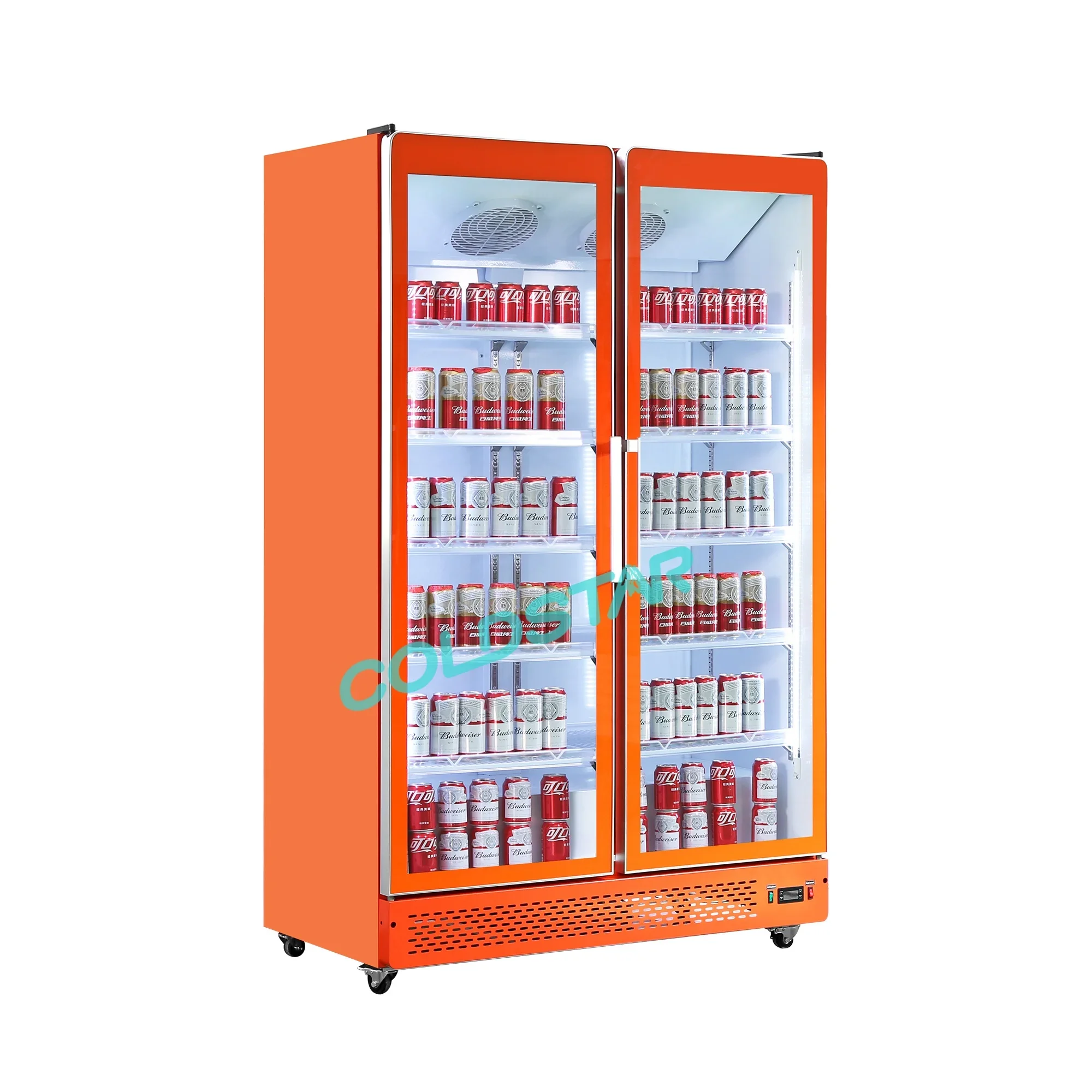 معدات التبريد التجارية ذات الباب المزدوج، عرض المشروبات الباردة، ثلاجة عرض زجاجية للسوبر ماركت