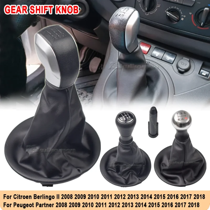 Car 5 Speed Gear Stick Shift Knob Leather Boot For Peugeot Partner Citroen Berlingo II 2008 2009 2010 2011 2012 2013 2014-2018