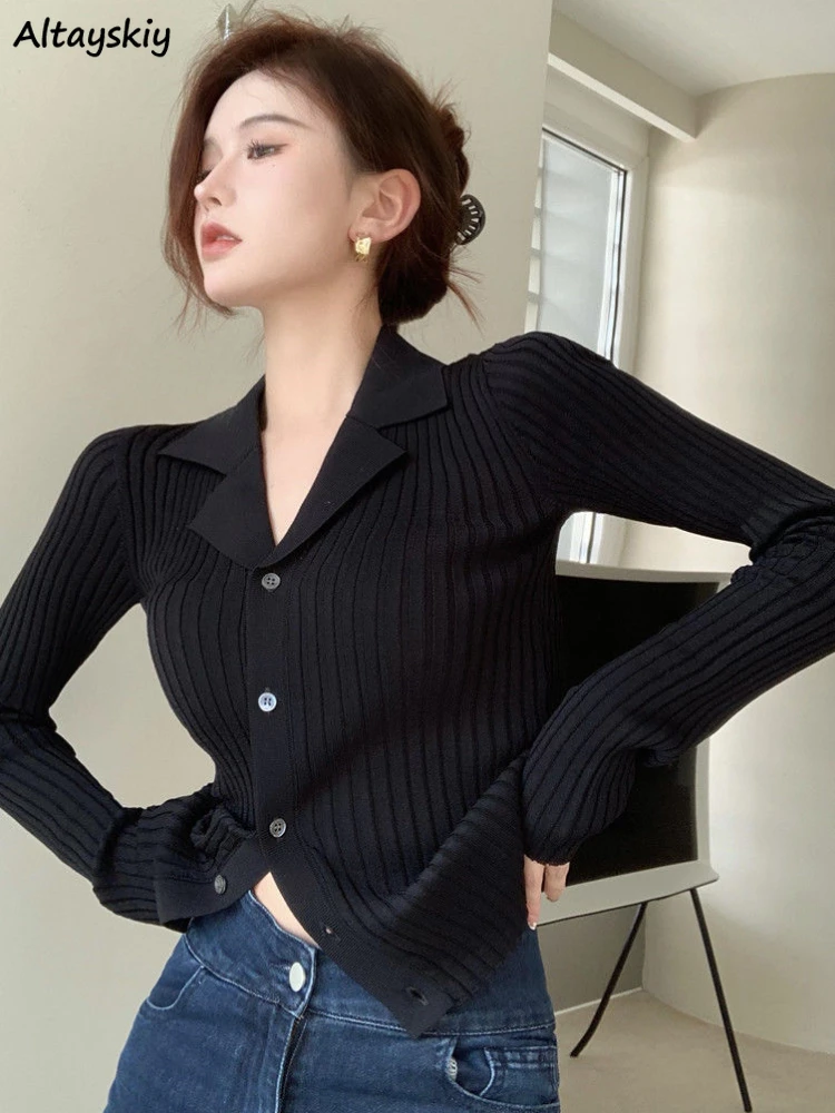 Cardigan Women Slim Fashion Korean Style Spring Knitted Outerwear Chic Sexy Long Sleeve Sweater New Simple Casual Daily Vintage