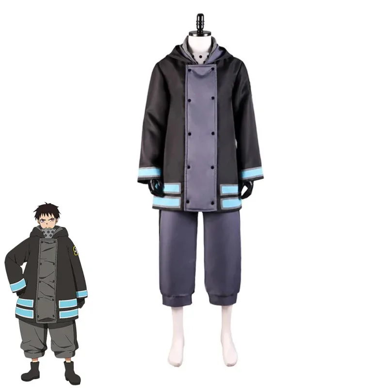 Anime Fireforce Season 2 Shinra Kusakabe Cosplay Costume Fire Force Winter Black Team Uniform Coat Wig Man Halloween Suit cm;5