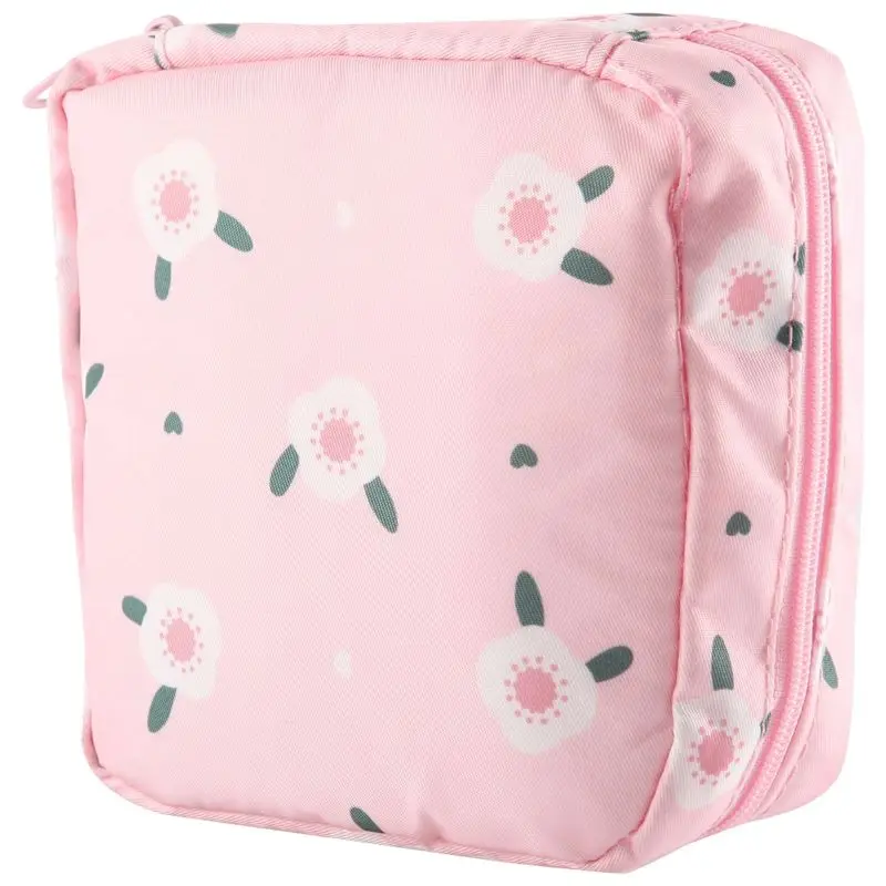 Hot kf-1PCS Mini Makeup Bags Zipper Girl Sanitary Pad Bag Card Holder Coin Purse Cosmetics Headphone Case Sanitary Pouch Pink