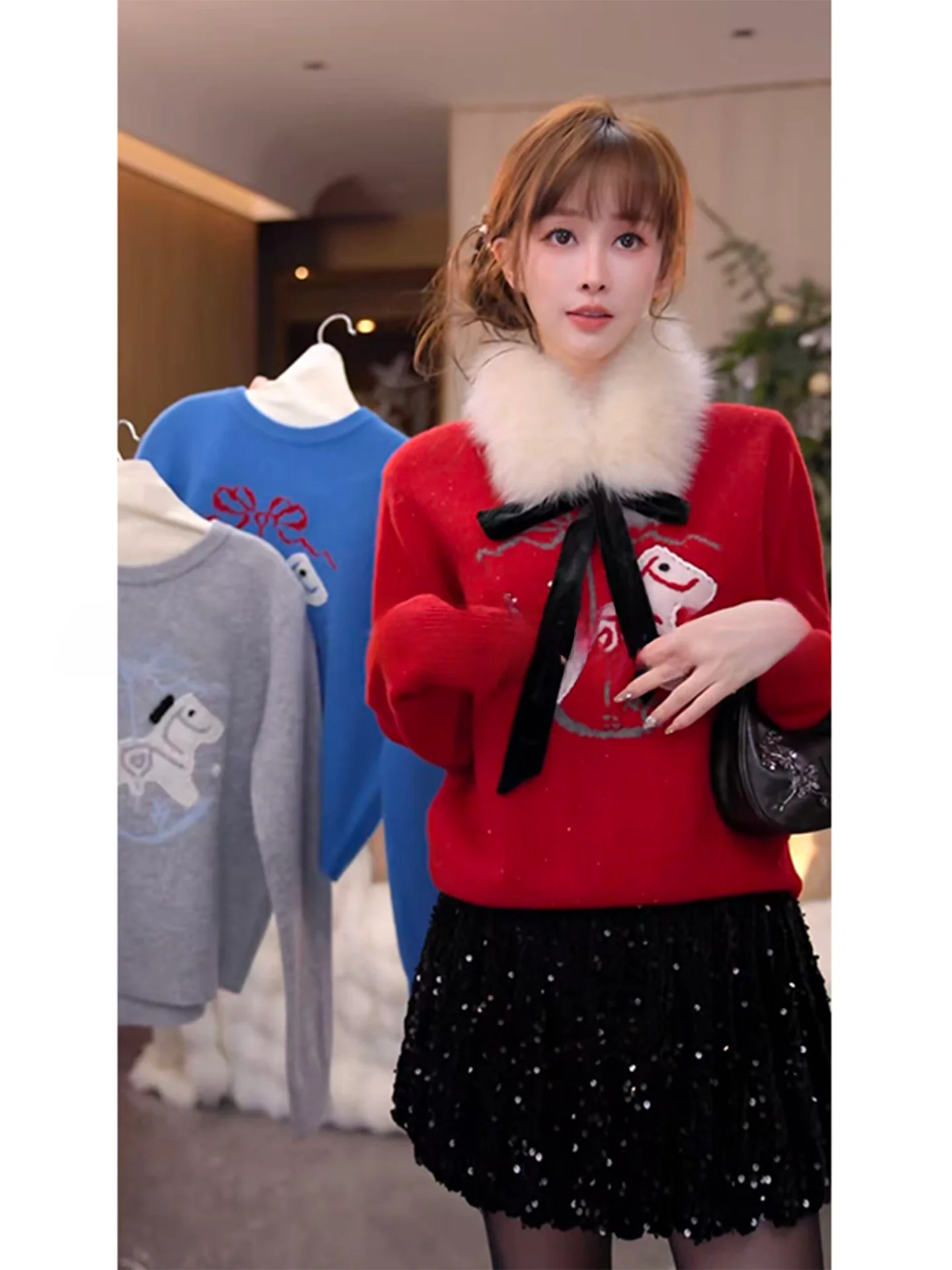 

Вязаный свитер Mimius Casual: женский, с цветными блоками, шерстяной, осенне-зимний, милый дизайн