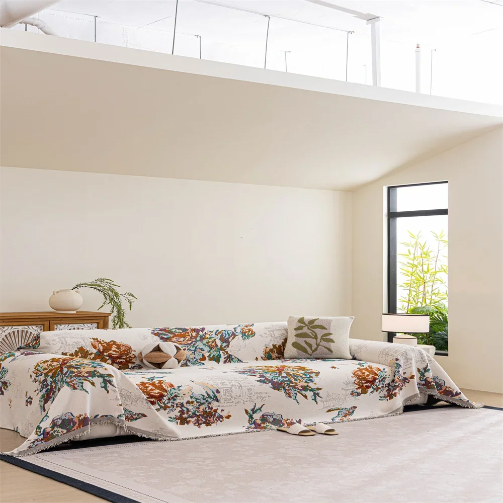Retro French Style Light Luxury Universal Sofa Cover Non-Slip All-Season High-Quality Fabric Slipcover Anti-Cat for Home Decor