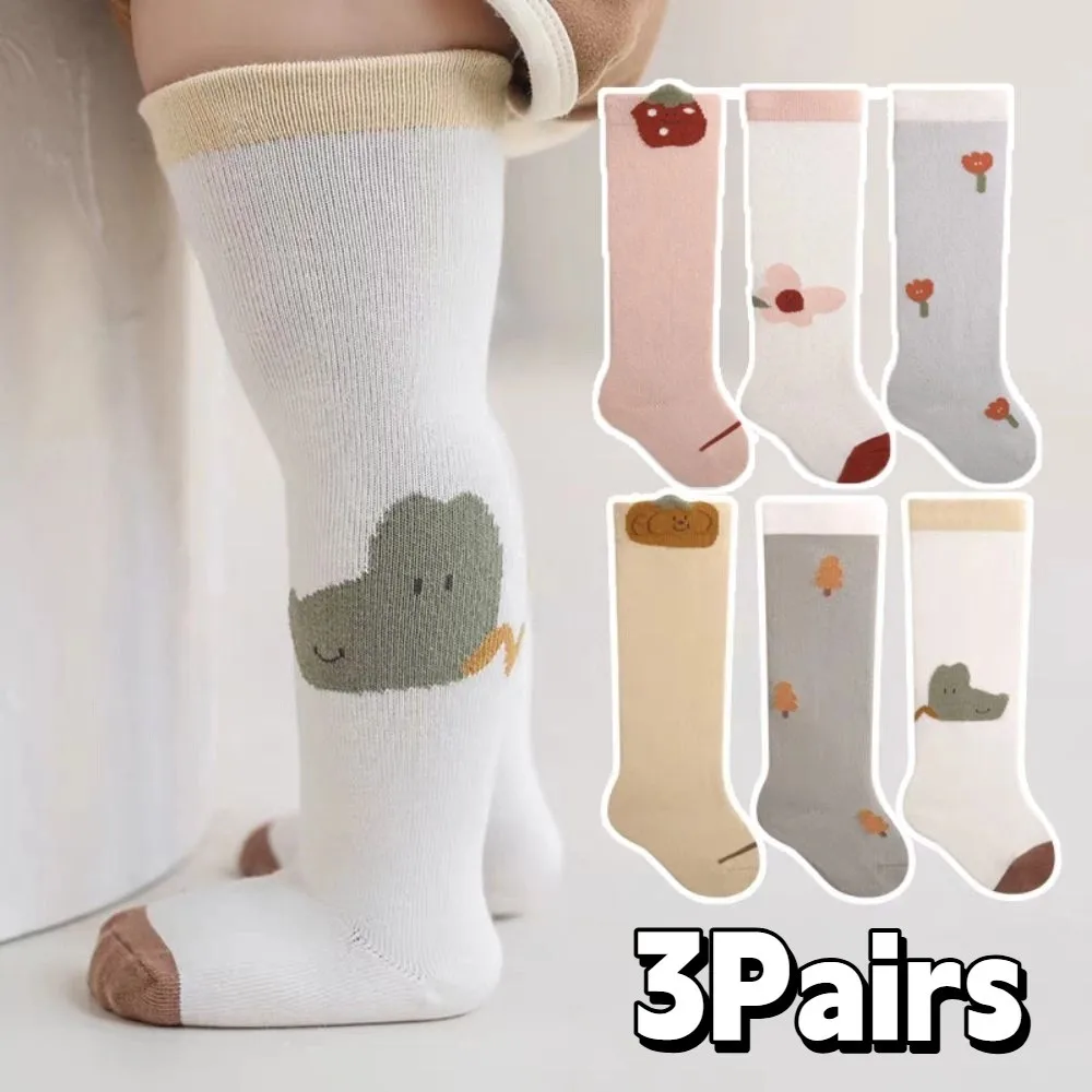 

3Pairs Elastic Strawberry Calf Socks Baby Cotton Animals Print Toddle Cotton Stockings Flower Cute Cartoon Above Knee Socks Kids