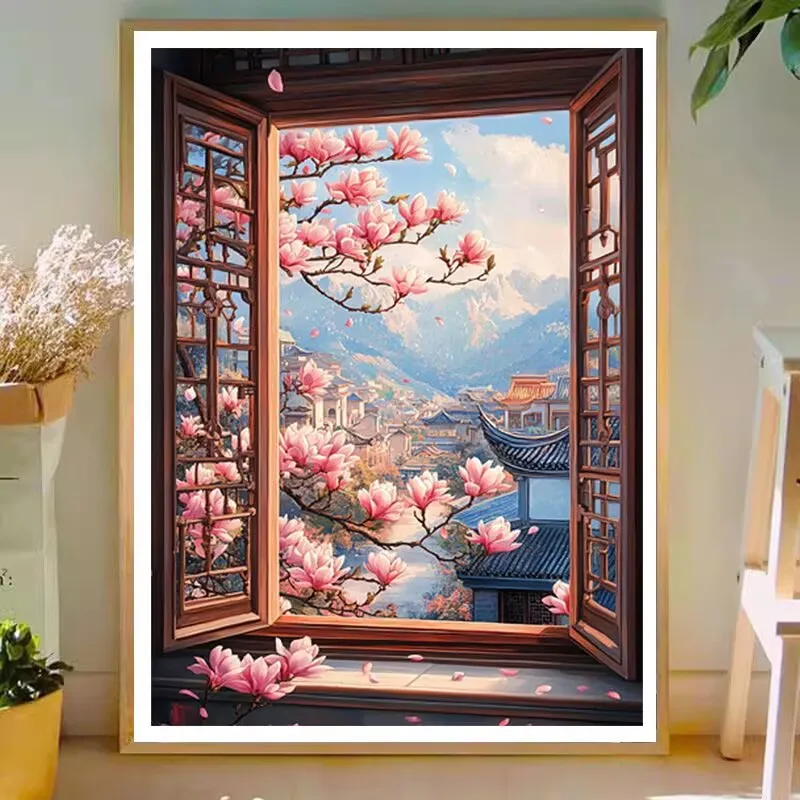 

11CT 9CT Магнолия оконная вышивка DIY печатные наборы вышивка крестиком хлопковые наборы для рукоделия ремесла с иглами